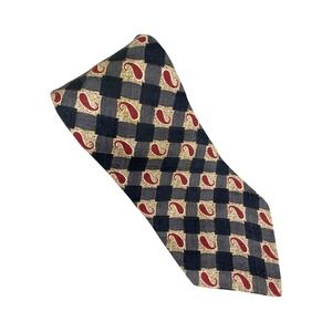 Bugatti Mens Tie Silk Paisley Checkered Black Gold Red Italian Silk 59X4